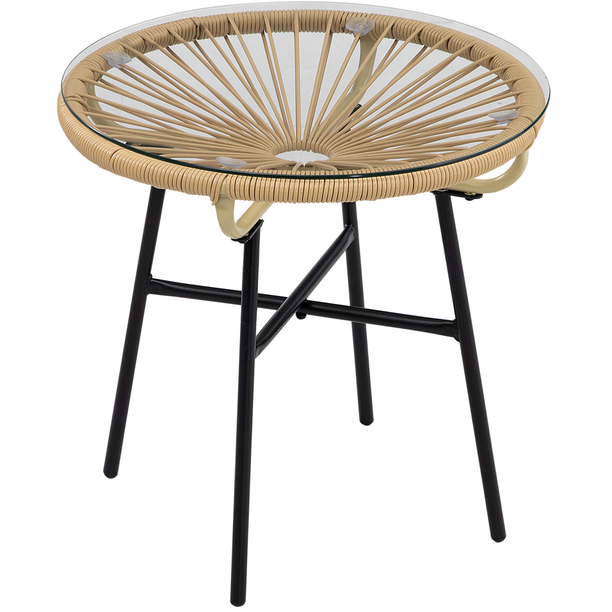 LOUNGETISCH 50/50/50 cm Beige aus Rattan mit Glastischplatte - Beige, Glas (50/50/50cm) - OKMYHOME