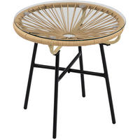 LOUNGETISCH 50/50/50 cm Beige aus Rattan mit Glastischplatte - Beige, Glas (50/50/50cm) - OKMYHOME