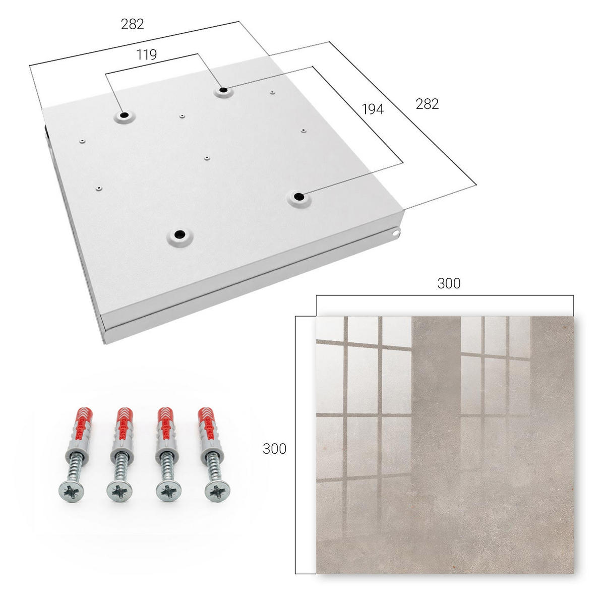 SCHLÜSSELBOX Weiß 30x30 cm – Türöffnung nach rechts - Elegante Textur - Grau, Metall (30/30/5cm) - TULUP