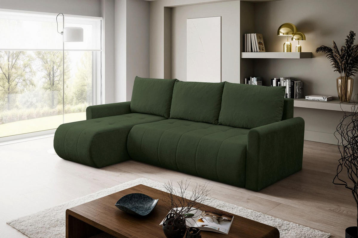 ECKSOFA Timmone Grün Chenille 230 cm - Schwarz/Grün, Kunststoff/Textil (230/149cm) - Selsey