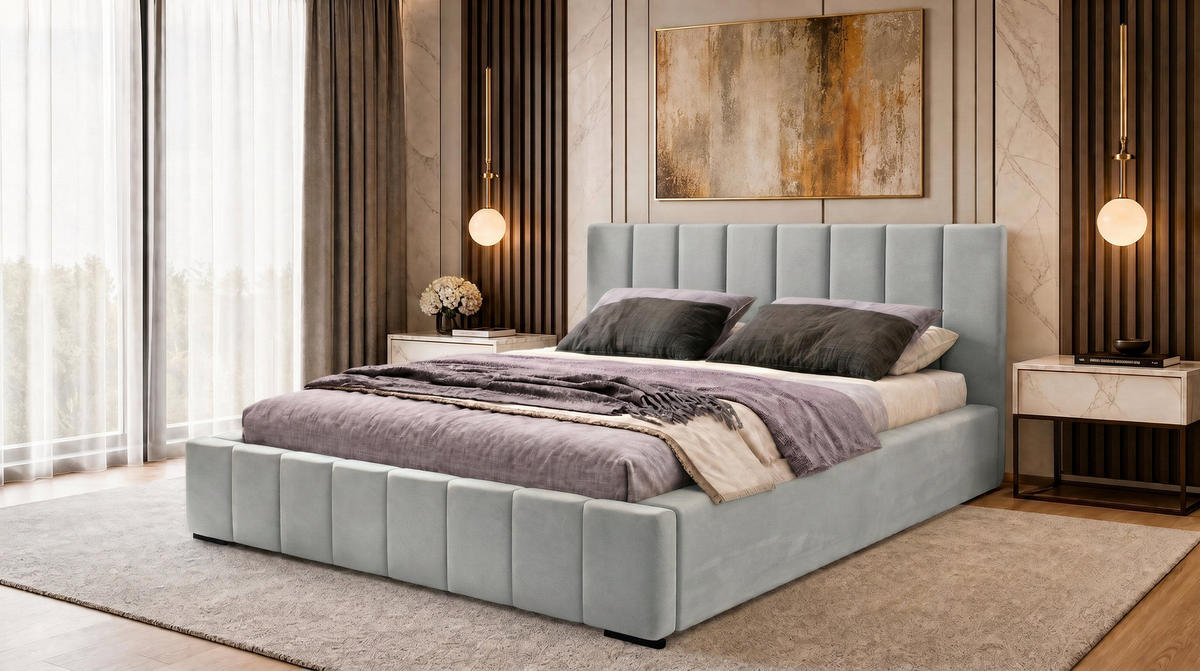 POLSTERBETT 200x200 cm, Nero, Doppelbett mit Bettkasten, Lattenrost aus Holz, Velourstoff, Silbern - Silberfarben, Holz/Kunststoff (200/200cm) - Marpur