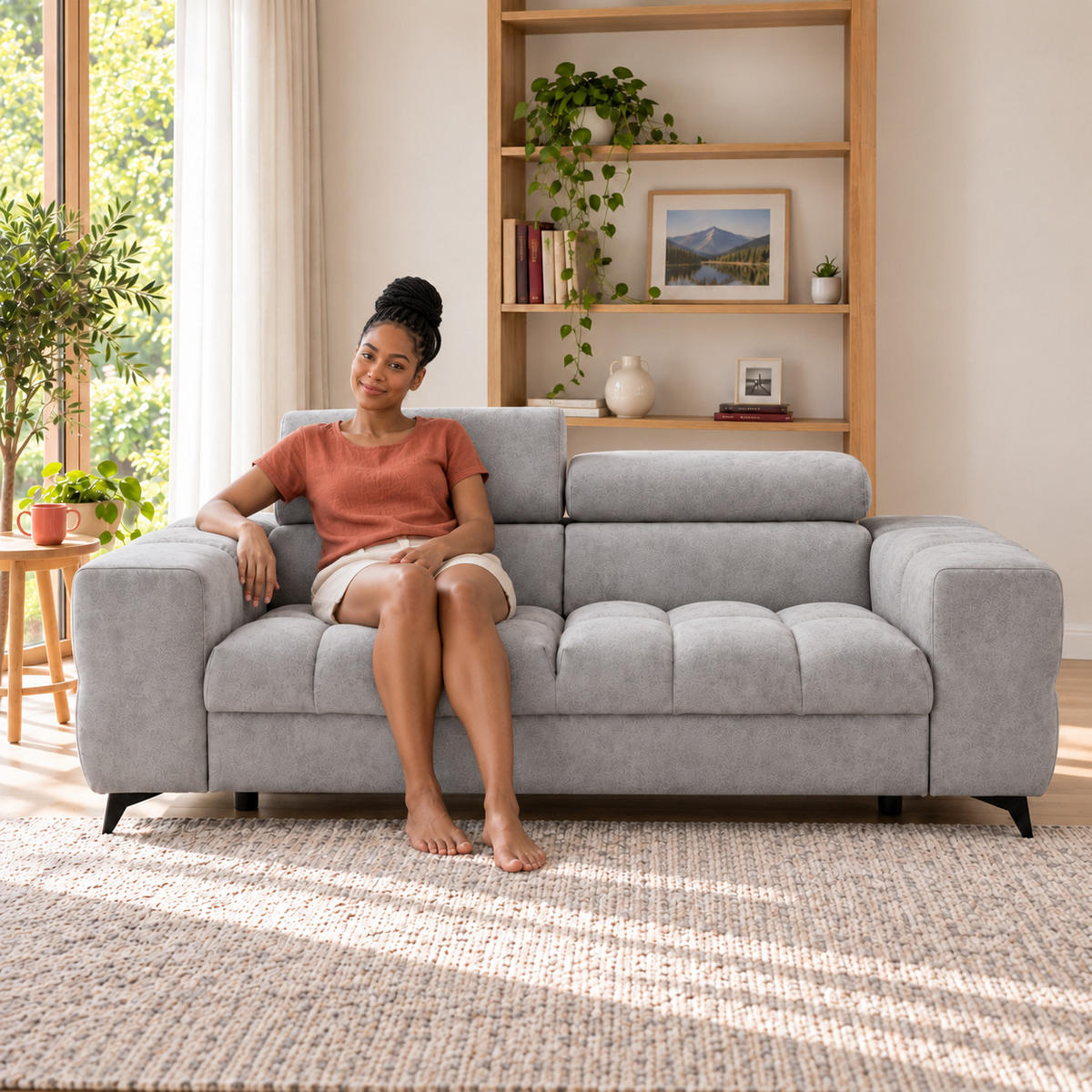 2-SITZER Sofa PUDDING 209 cm Velours Grau - Schwarz/Grau, Holz/Textil (209/93/100cm) - Muffo