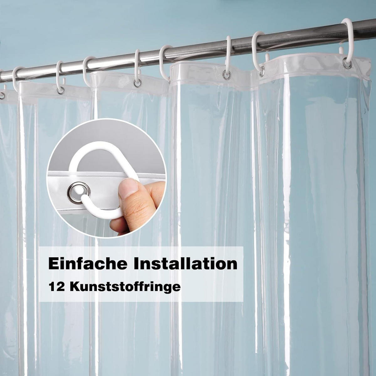DUSCHVORHANG Transparent 180 x 220 cm Wasserdicht mit Magneten - Transparent, Kunststoff (180/220cm)