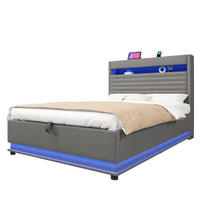POLSTERBETT 140/200 cm mit LED-Beleuchtung, USB- und Typ-C-Anschluss, hydraulischem Stauraum, Leinen, Grau - Grau, Textil (140/200cm) - Redom