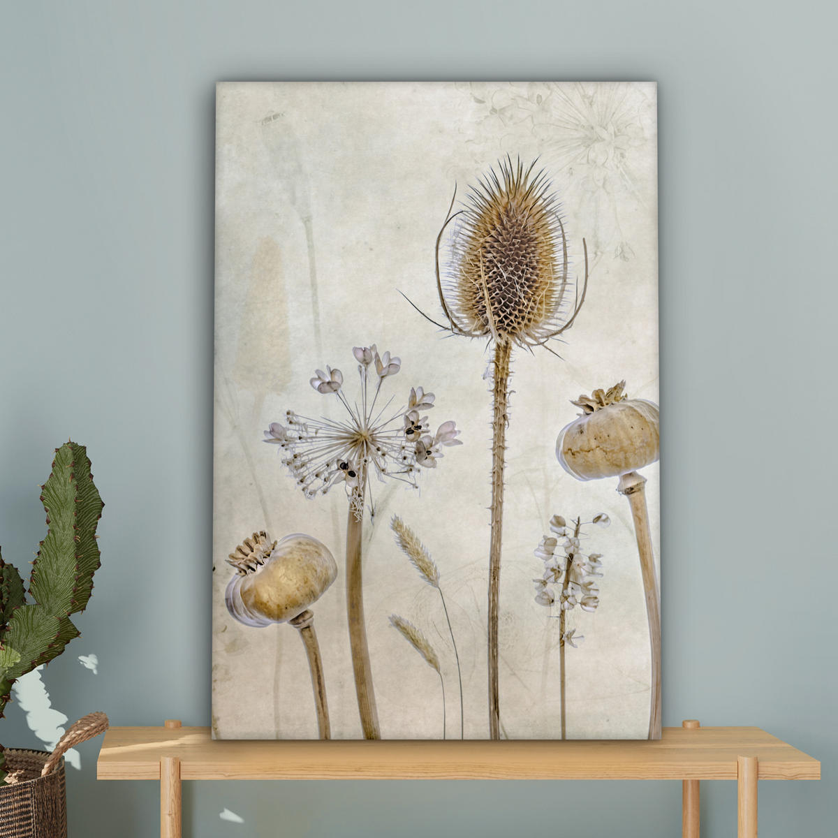 LEINWANDBILD Blumen - Aquarell - Stilleben - Braun - Vintage 60x90 cm - Beige, Textil (60/90cm) - MuchoWow