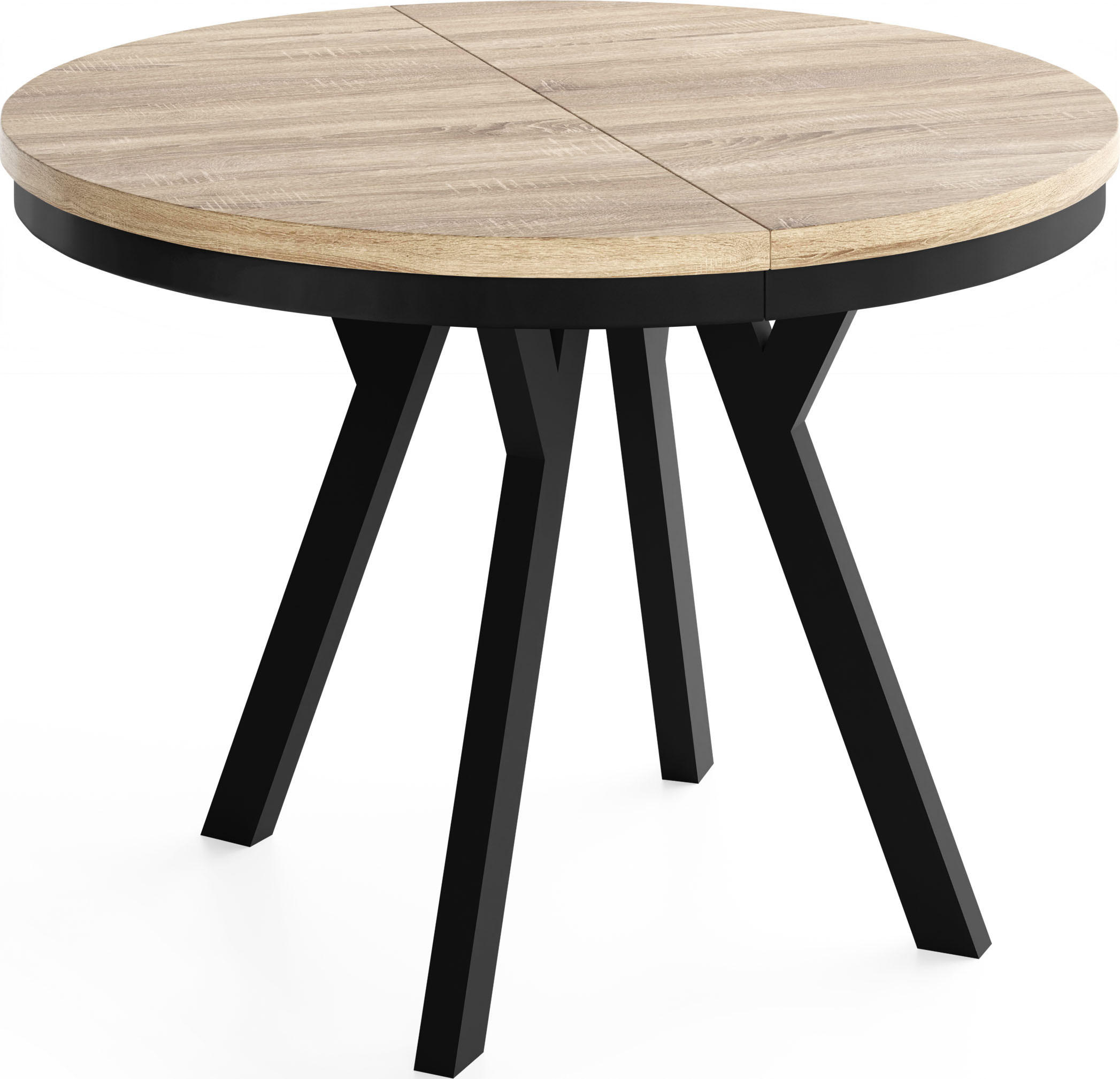 ESSTISCH Vero Neo rund ausziehbar verlängerbar, Eiche Sonoma Hellbraun 100-200/100/77 cm - Schwarz/Sonoma Eiche, Holz/Holzwerkstoff (100/100/77cm) - WFL GROUP