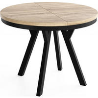 ESSTISCH Vero Neo rund ausziehbar verlängerbar, Eiche Sonoma Hellbraun 100-200/100/77 cm - Schwarz/Sonoma Eiche, Holz/Holzwerkstoff (100/100/77cm) - WFL GROUP