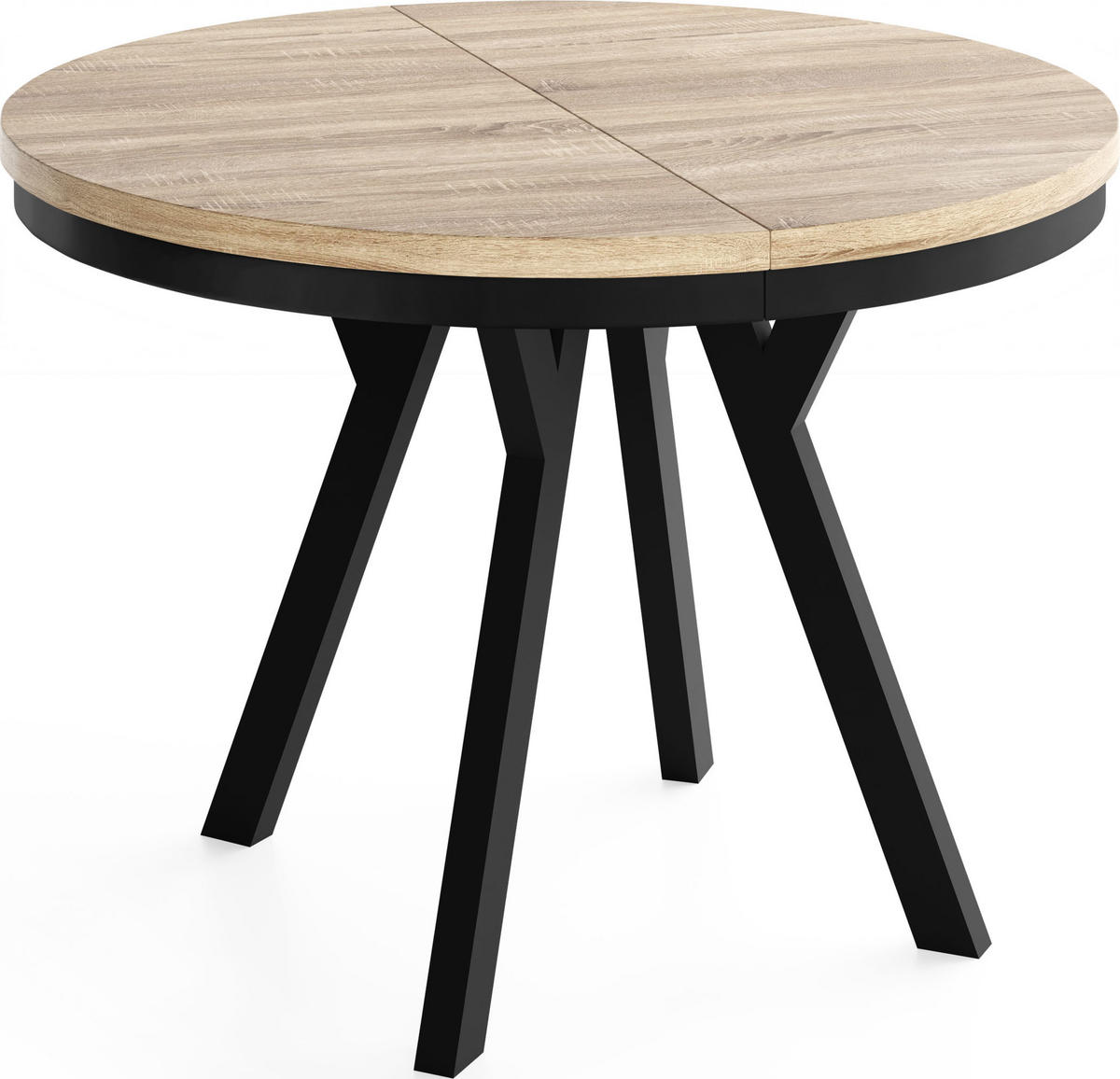 ESSTISCH Vero Neo rund ausziehbar verlängerbar, Eiche Sonoma Hellbraun 100-200/100/77 cm - Schwarz/Sonoma Eiche, Holz/Holzwerkstoff (100/100/77cm) - WFL GROUP