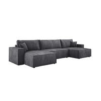 ECKSOFA Poso XXL U-förm, Schlaffunktion, weiche Kissen, Bettkasten, hochwertige Polsterung, lose Rückenkissen, freistehend, 377x143x83 cm Grey - Dunkelgrau, Holz/Textil (377/83/143cm) - DomoHome
