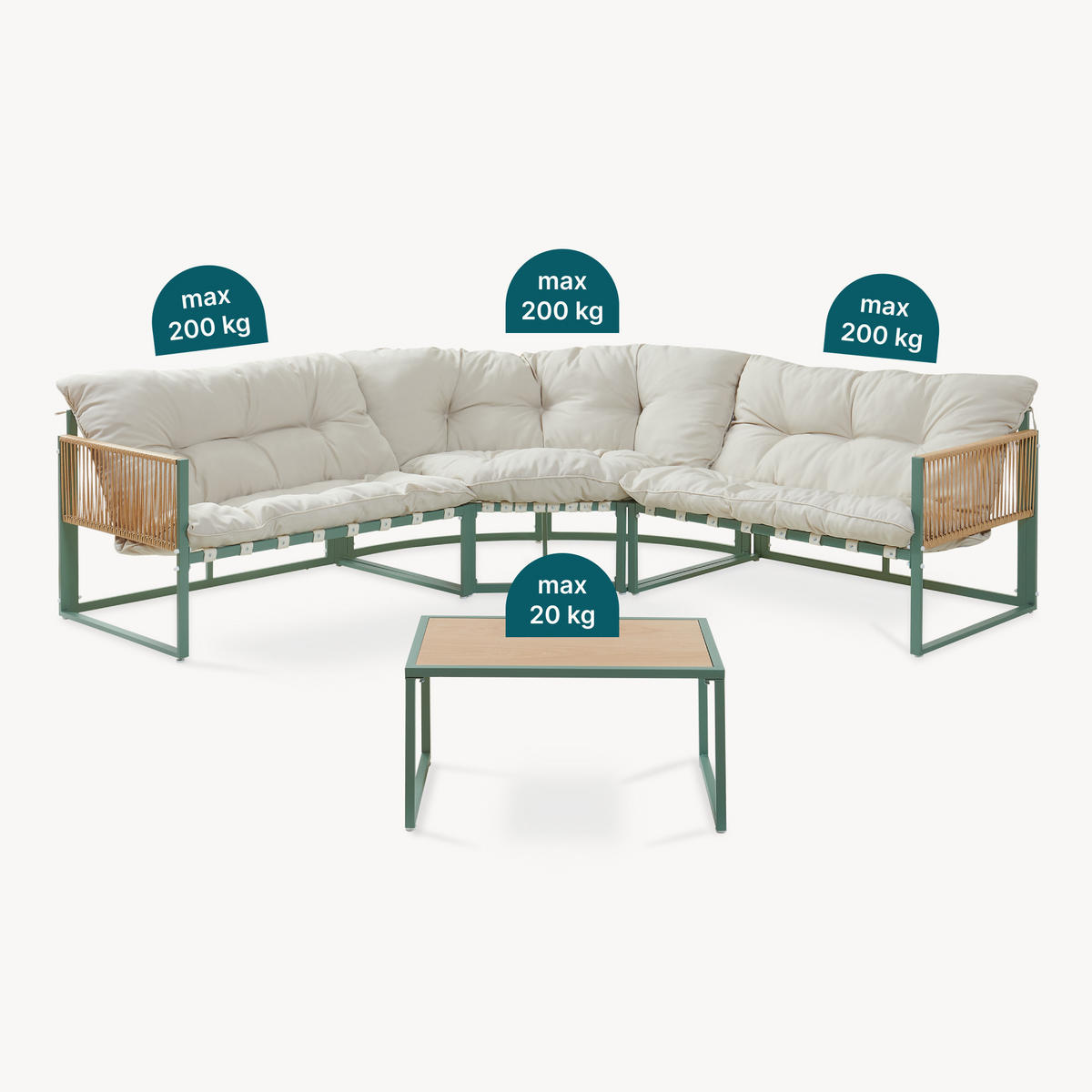 GARTENMÖBEL-SET 4 TLG. Karg - Eichefarben/Beige, Kunststoff/Metall - casa.pro