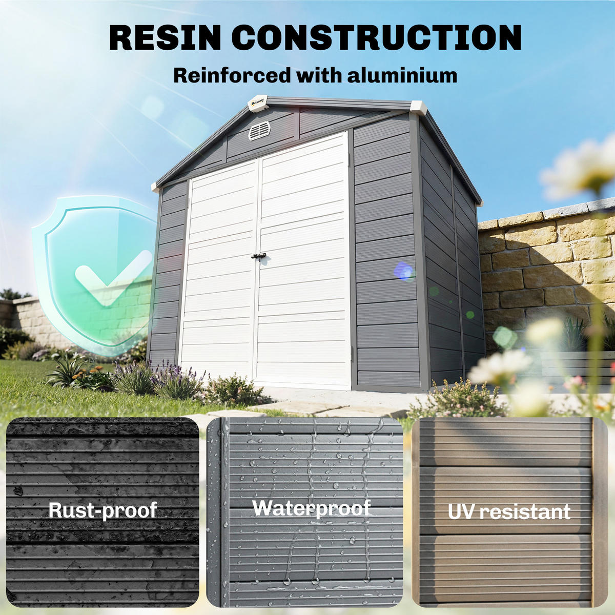 GERÄTEHAUS 4,1m³, Gartenhaus mit Pultdach, 240 x 190 x 180/228 cm, für Hinterhof - Grau, Kunststoff (190/228/240cm) - Outsunny