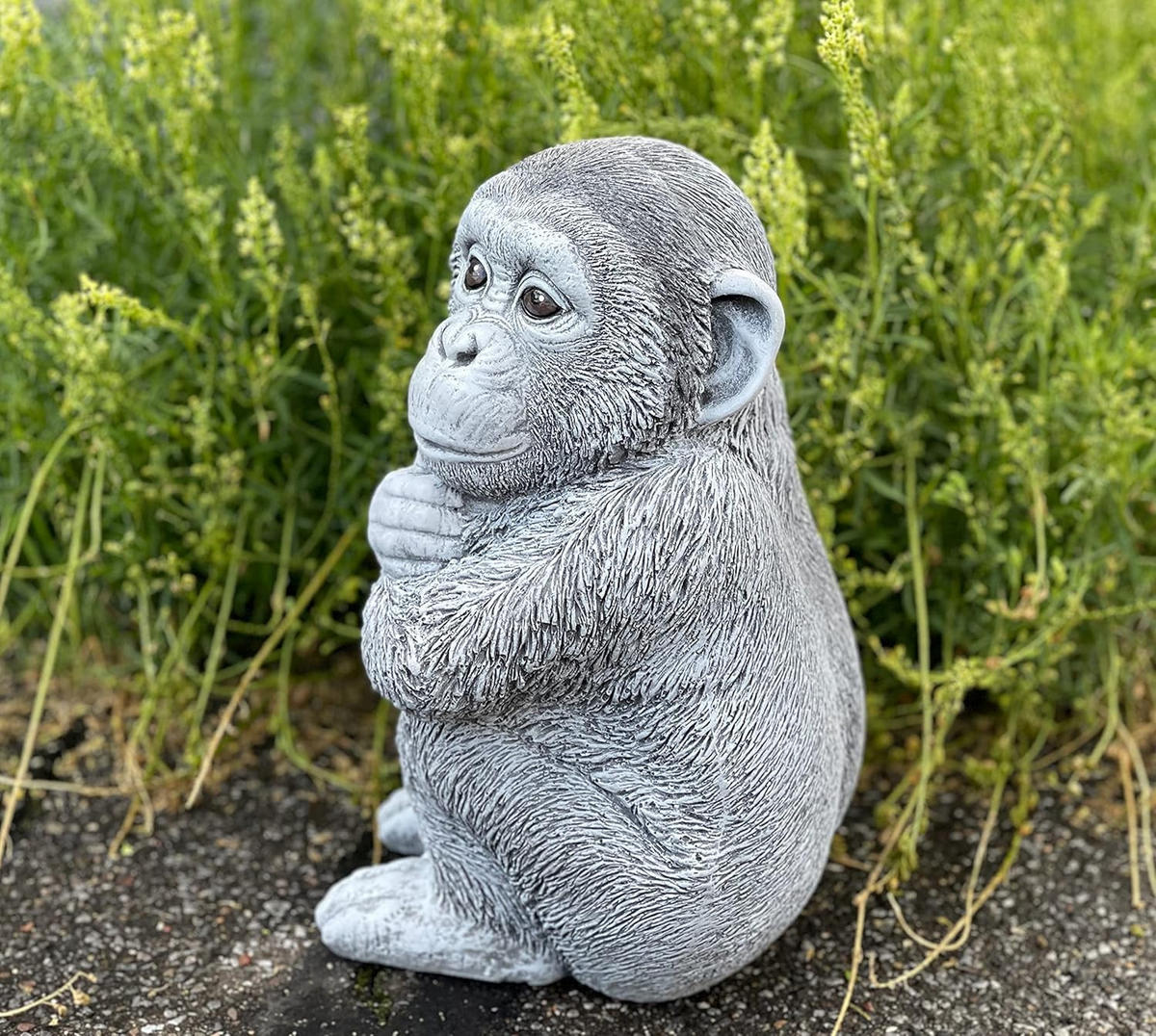 STEINFIGUR Schimpanse Affe frostfest Steinguss Gartenfigur - Grau, Stein (18/30/17cm) - stoneandstyle