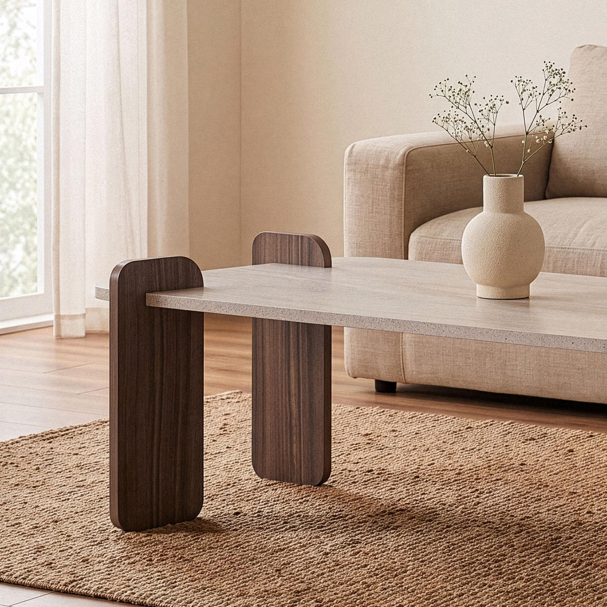 COUCHTISCH mit abgerundeten Kanten 120/60/35 cm - Beige, Holzwerkstoff (120/60/35cm) - Calicosy