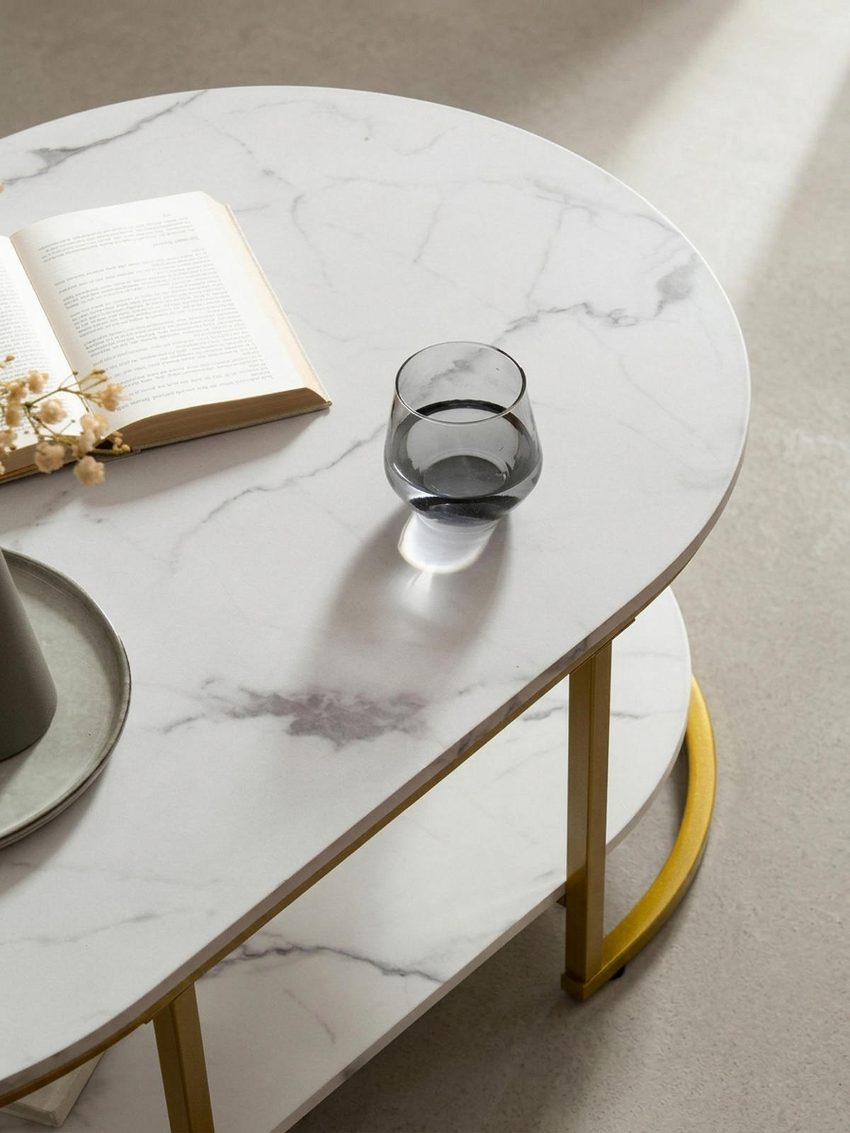 COUCHTISCH mit Marmor Optik, rechteckig, Ablage, goldenes Metallgestell, Weiß 100x60x45 cm - Goldfarben/Weiß, Holzwerkstoff/Metall (60/100/45cm) - KADIMA DESIGN