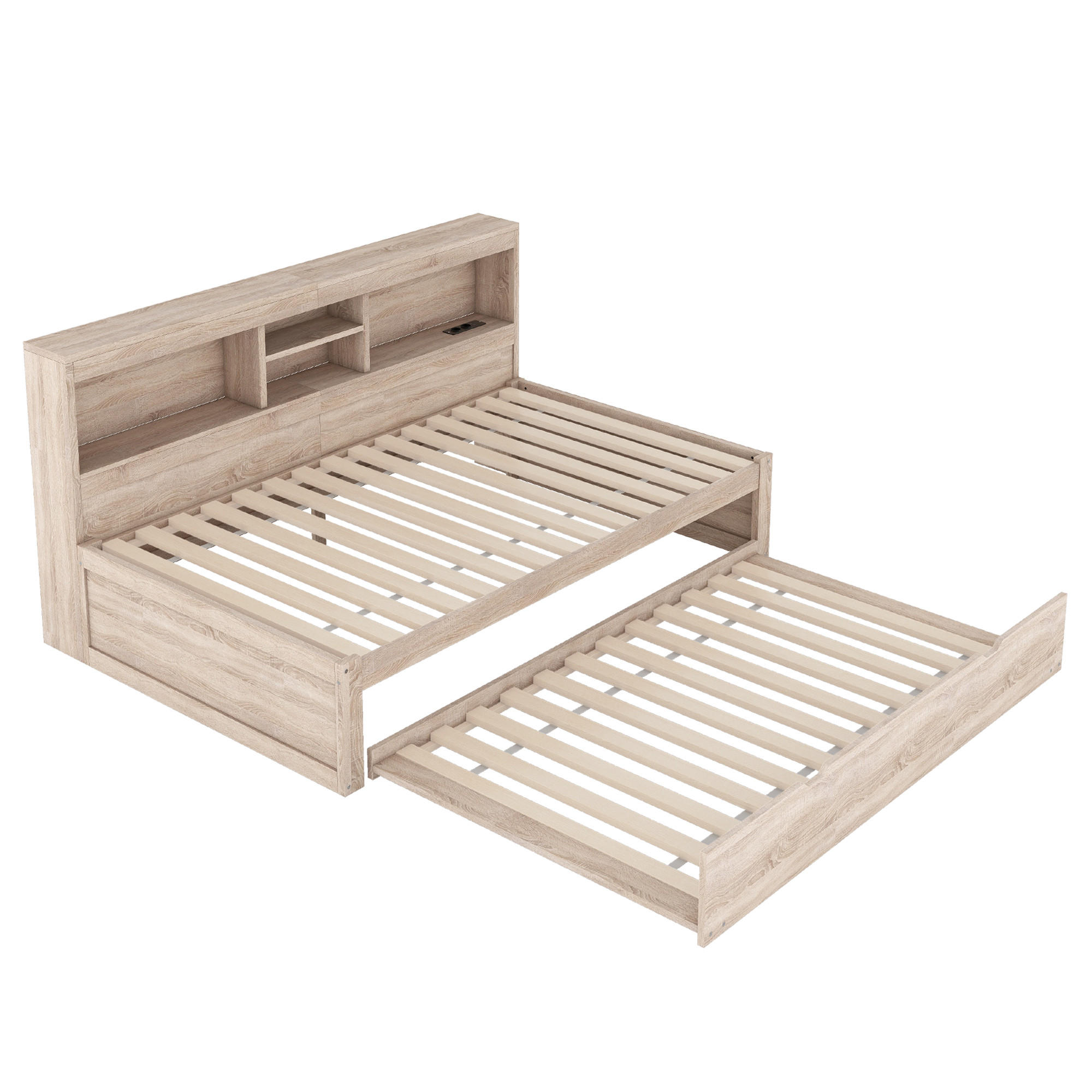 AUSZIEHBETT 90/200 cm DE-04813, mit LED in Natur - Naturfarben, Holzwerkstoff (90/200cm) - ComfortXL