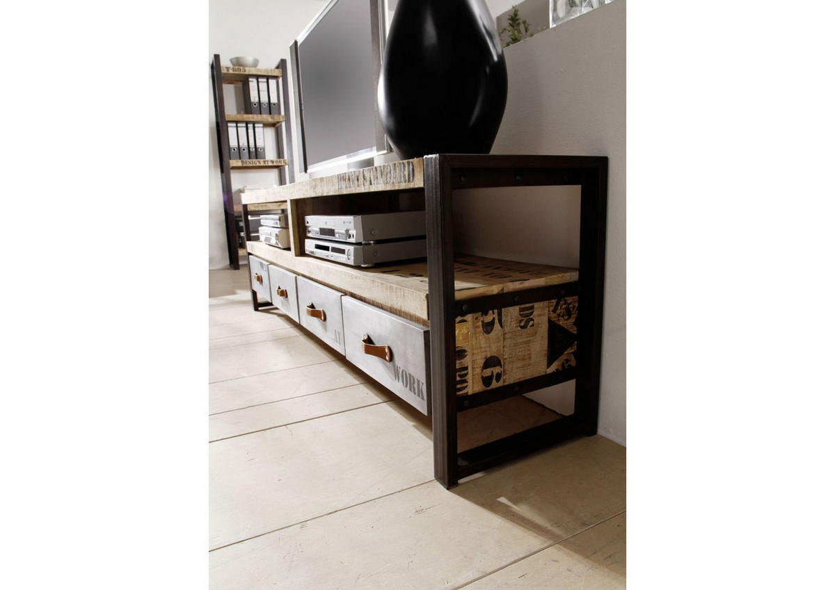 TV-BOARD Mango 196x40x60 natur bedruckt FACTORY #130 - Naturfarben, Holz (196/60/40cm) - Massivmoebel24