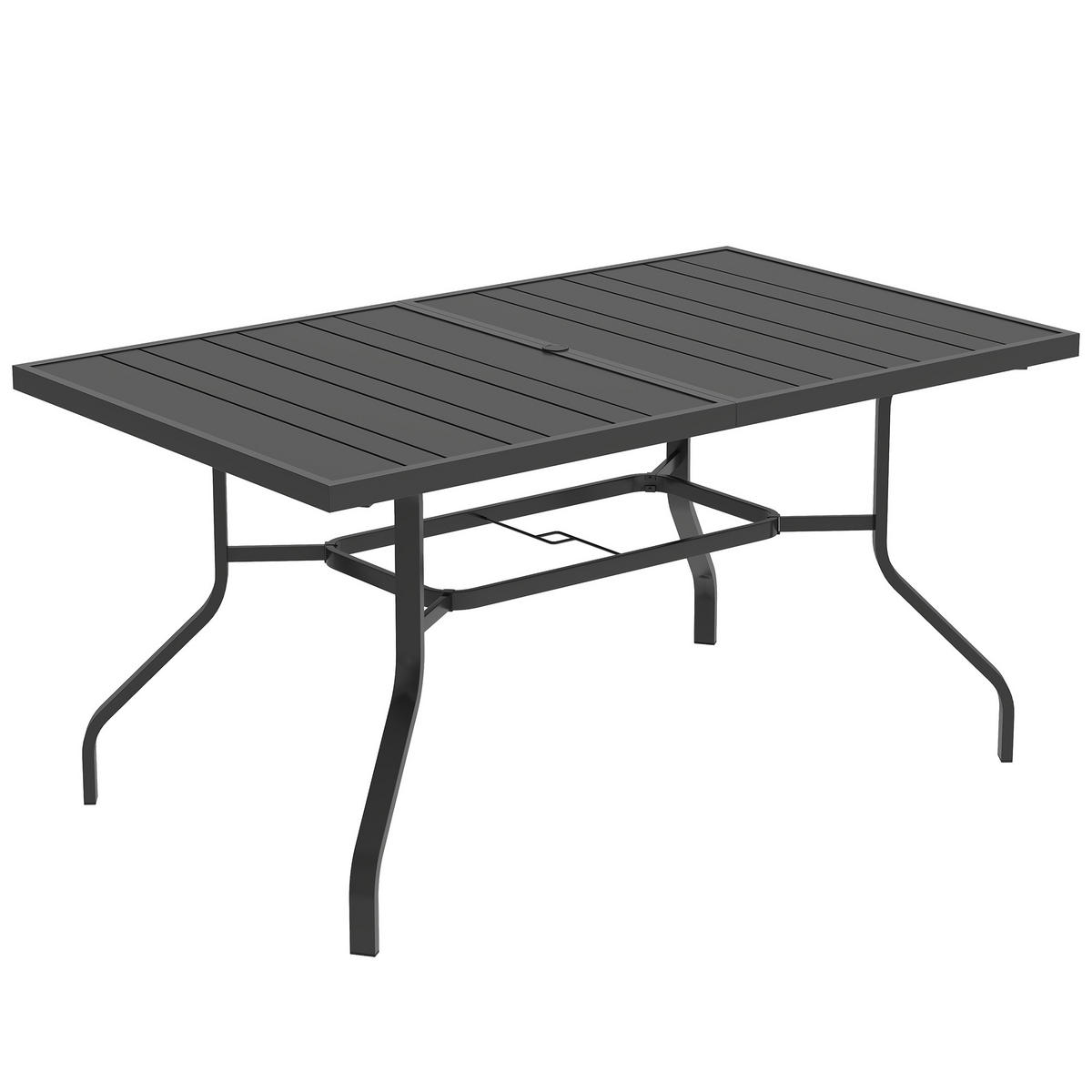 GARTENTISCH 152x90 cm, Wetterfest Balkontisch aus Stahl, mit Schirmloch - Schwarz, Metall (152/90/74cm) - Outsunny