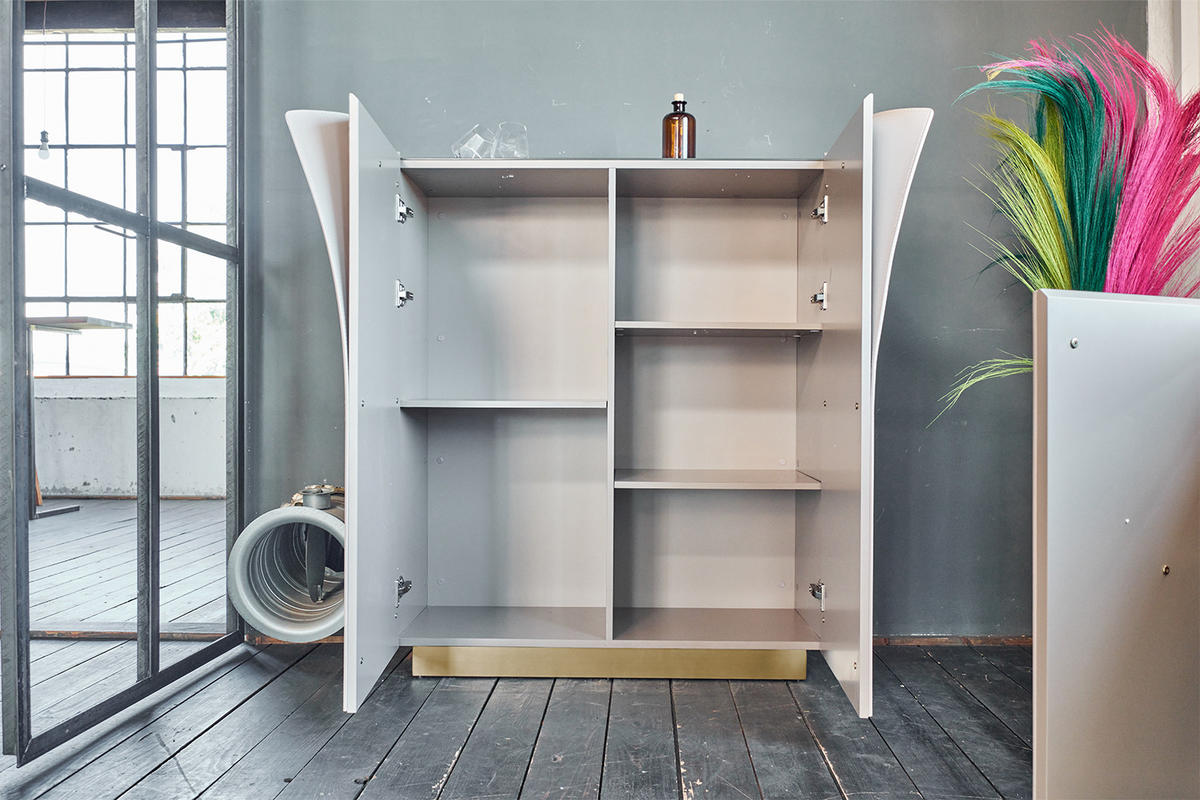 HIGHBOARD EMMA Grau Holz - Messingfarben/Braun, Holzwerkstoff/Metall (100/120/42cm) - KAWOLA