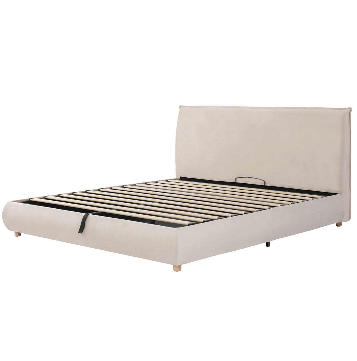 POLSTERBETT 180/200 cm creme aus Samt mit Stauraum und Lattenrost - Creme, Holzwerkstoff (180/200cm) - OKWISH