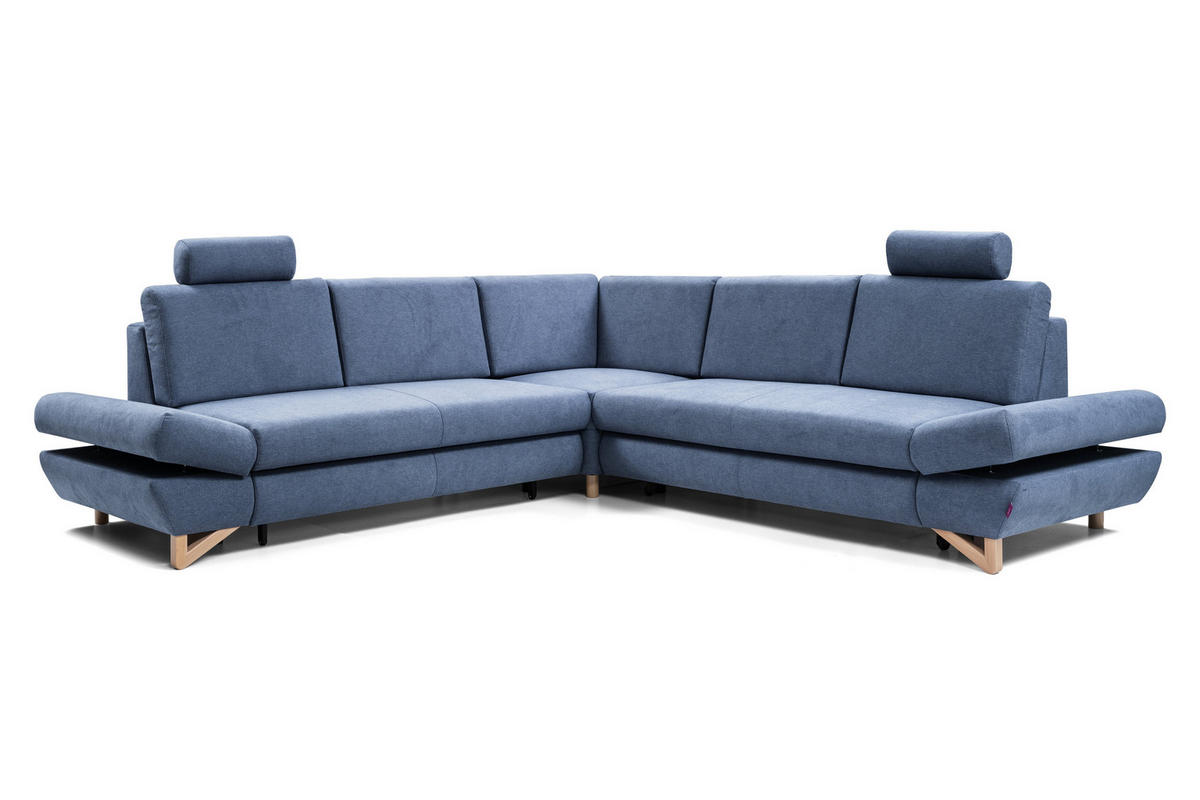 ECKSOFA CASA III L-S Blau Plüsch-Stoff mit Schlaffunktion - Blau, Holz (272/272cm) - MASSENO