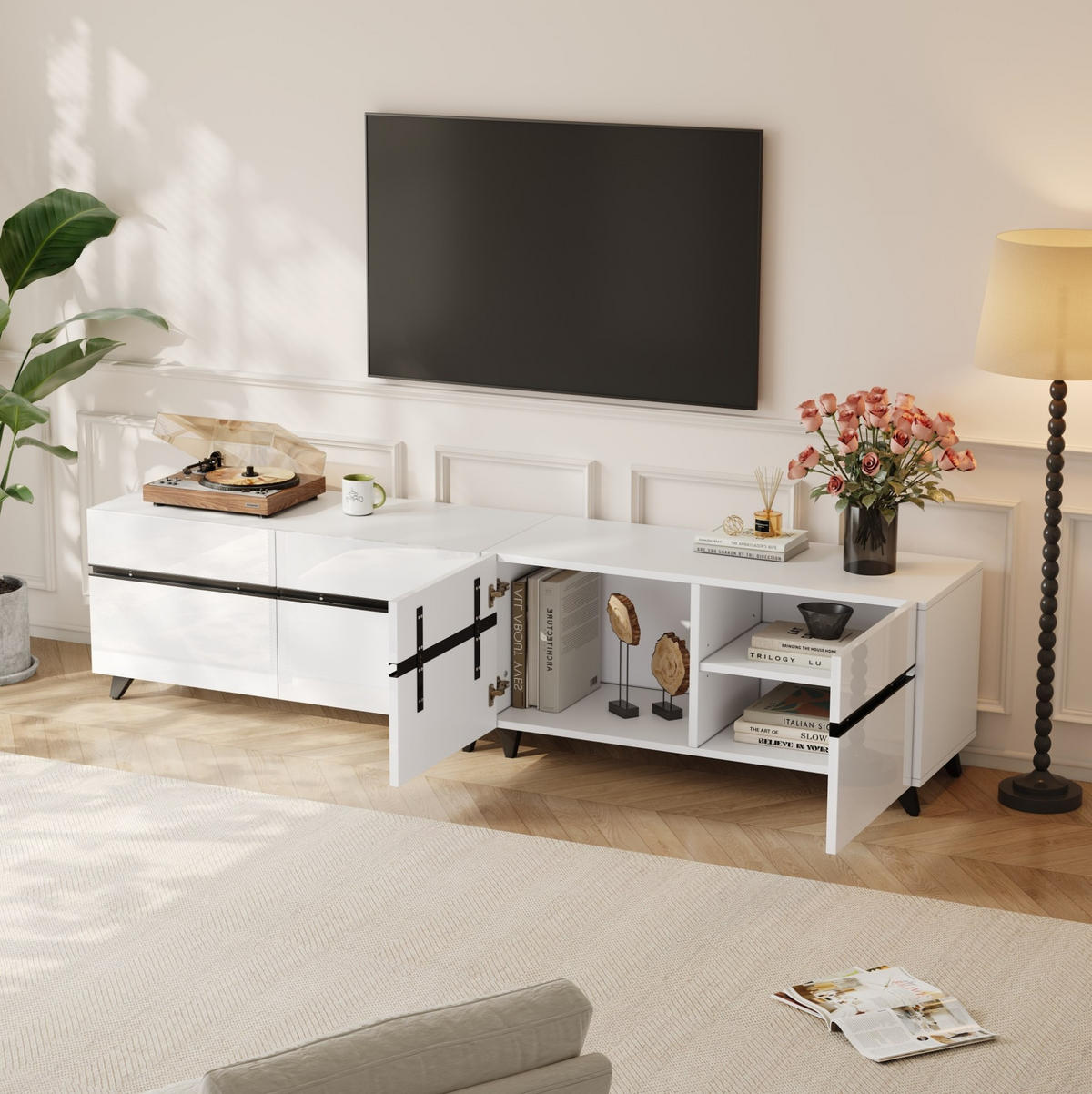 TV-ELEMENT mit 4 Schränken 180 x 40 x 49 cm MDF Weiß - Weiß, Holzwerkstoff (40/49/180cm) - Beauniv