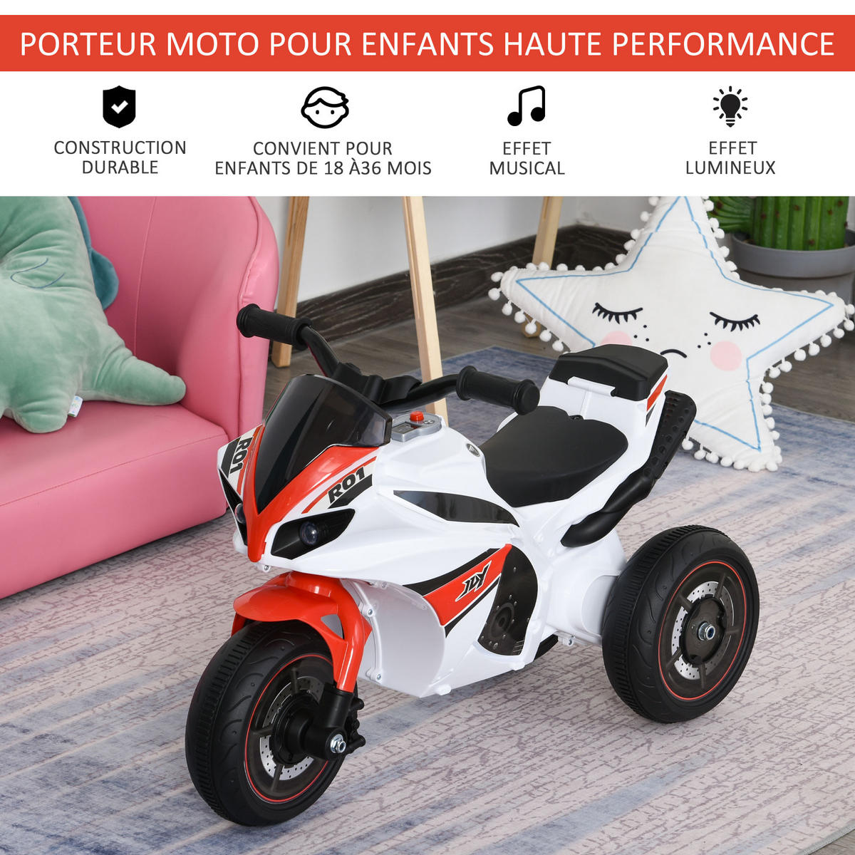 RUTSCHFAHRZEUG DE-16917 Moto de Course avec effets Rouge - Rot, Metall (74/39/48cm) - ComfortXL