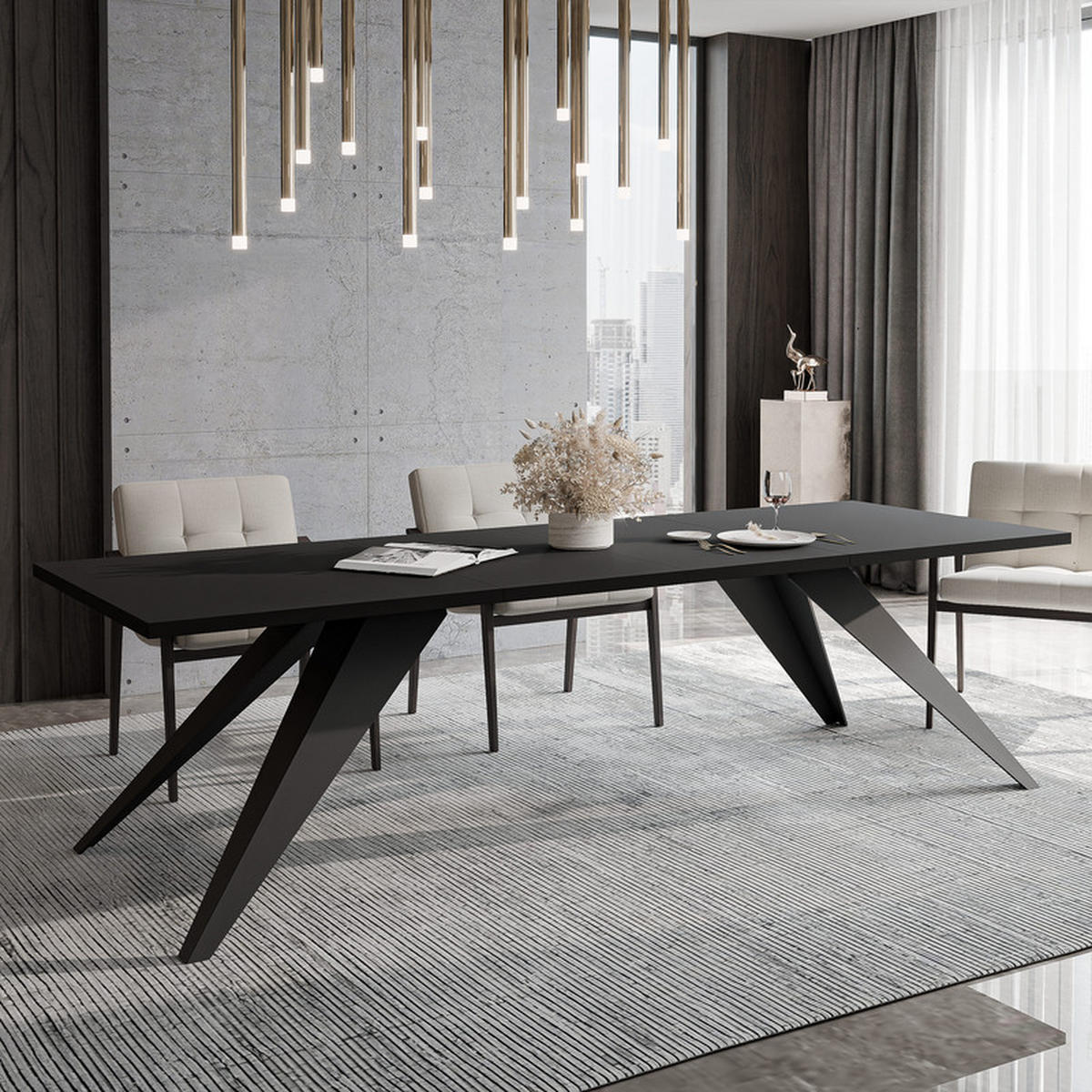 AUSZIEHTISCH XANDRO 160/90/76 cm mit Metallgestell, Schwarz - Schwarz, Holzwerkstoff/Metall (90/160/76cm) - Idohome