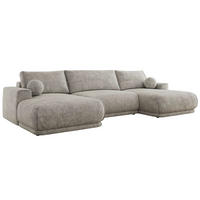 SEDACIA SÚPRAVA RINA U Svetlosivá Hrubo tkaná ženilka - čierna/svetlosivá, textil/plast (360/85/170cm) - MKS