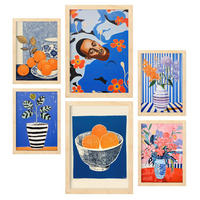 POSTER Set Mit 6 Optimistische Orange In Vielseitiger A3 & A4 Rahmen Aus Hellem Holz - Beige, Papier (29/3cm) - Nacnic