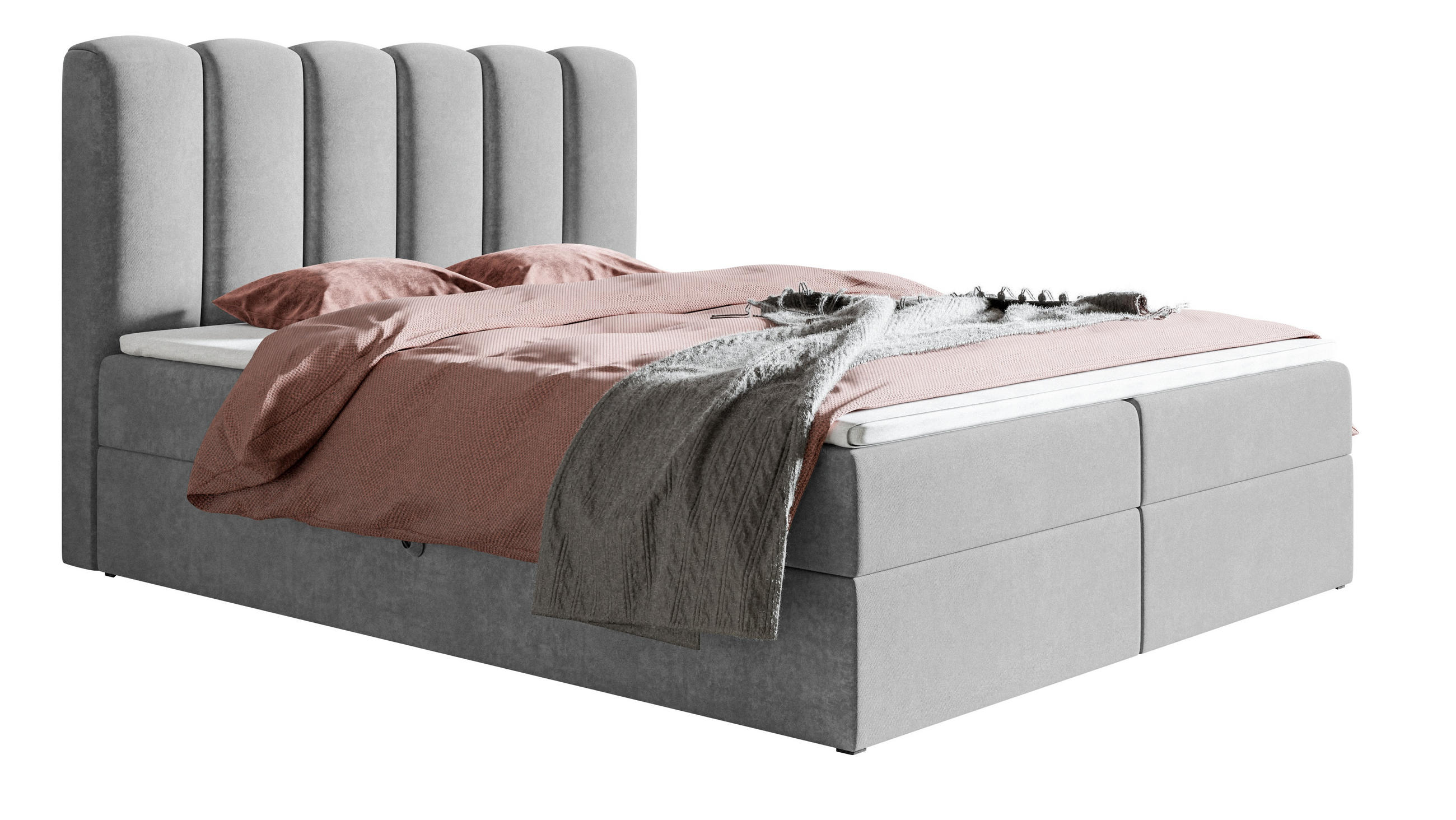 BOXSPRINGBETT 180x200 Rimini mit Matratze und Bettkasten, Hellgrau - Hellgrau, Holz/Textil (180/200cm) - Emporius