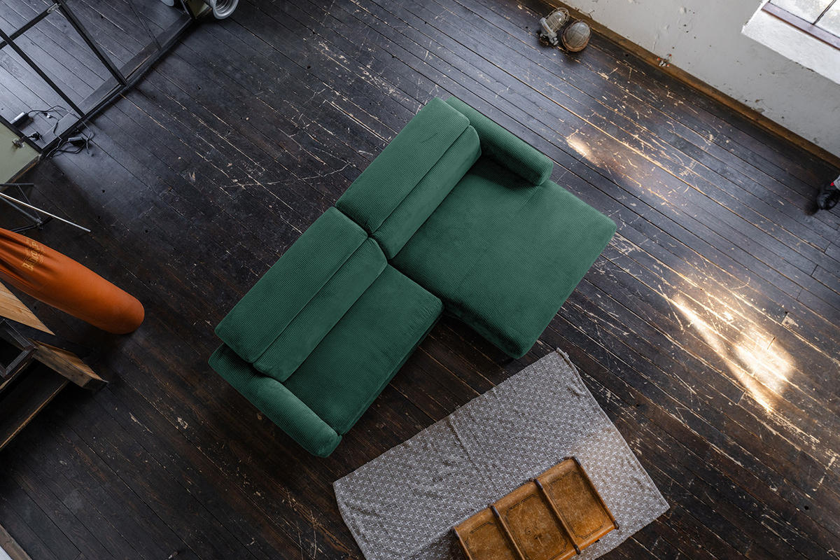 ECKSOFA LAISKA Smaragdgrün Cord - Smaragdgrün/Schwarz, Textil/Metall (282/177cm) - KAWOLA