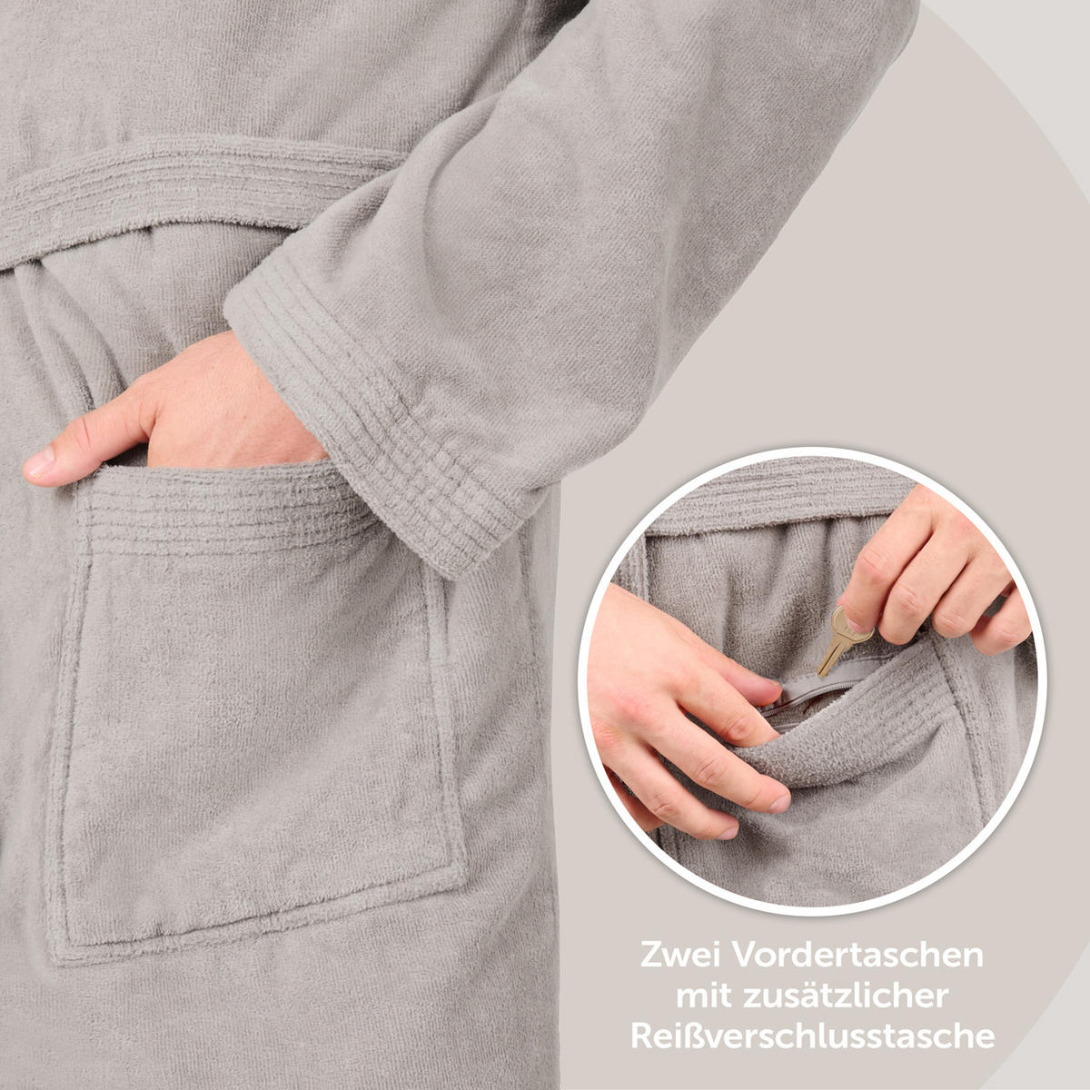 BADENMANTEL Herren L - mit gefütterter Kapuze aus 100% Baumwolle, Grau - Grau, Textil (Lnull) - Blumtal