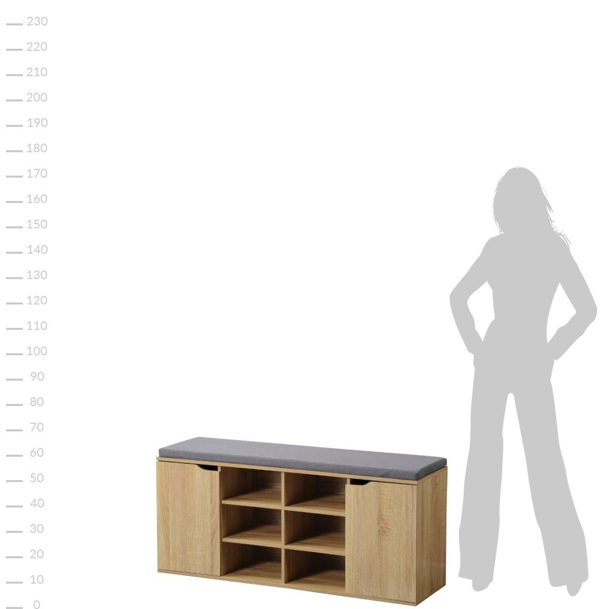 SCHUHREGAL mit Sitzfläche 103/30,5/48 cm - Braun, Holzwerkstoff (30.5/48/103cm) - Kesper