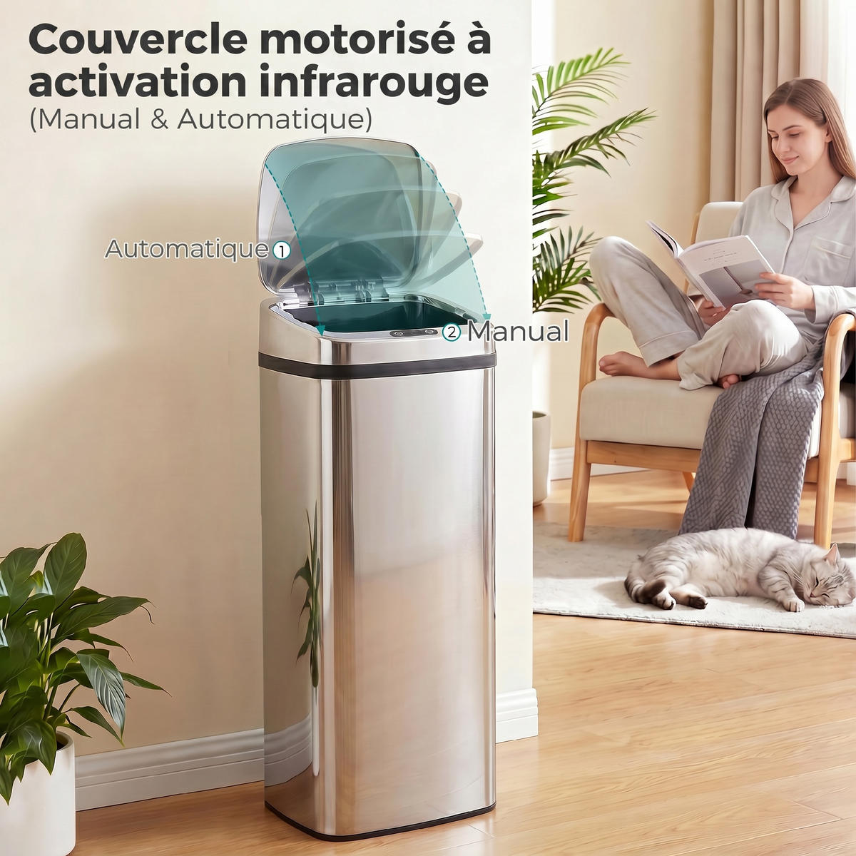 KÜCHENABFALLEIMER Silber Sensor Automatik Edelstahl 50L - Silberfarben, Metall (33/84/25cm) - PANGIVO