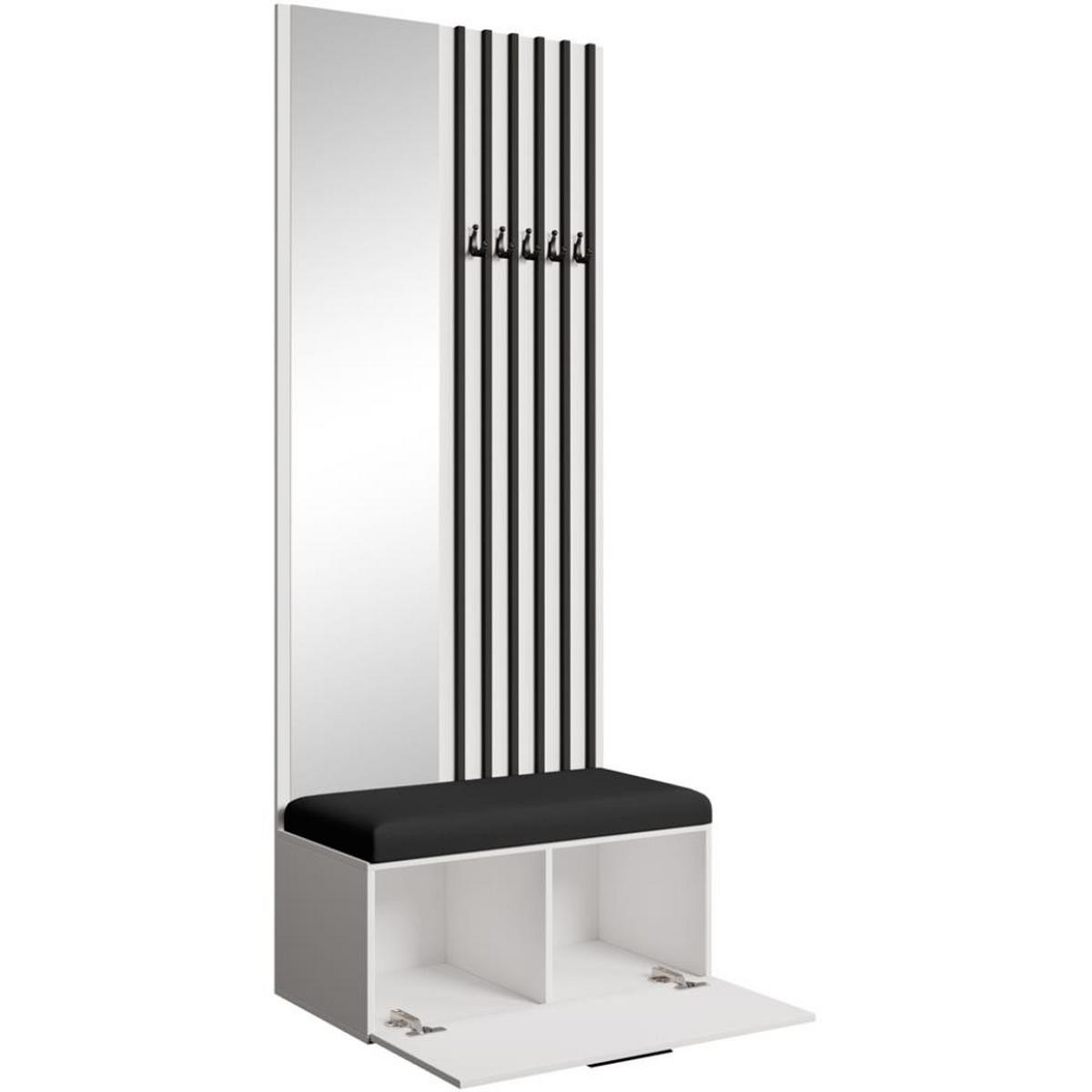 GARDEROBE Margaret II 81/203/43 mit Lamellen und Spiegel - Schwarz/Weiß, Holzwerkstoff/Kunststoff (81/203/43cm) - Beautysofa