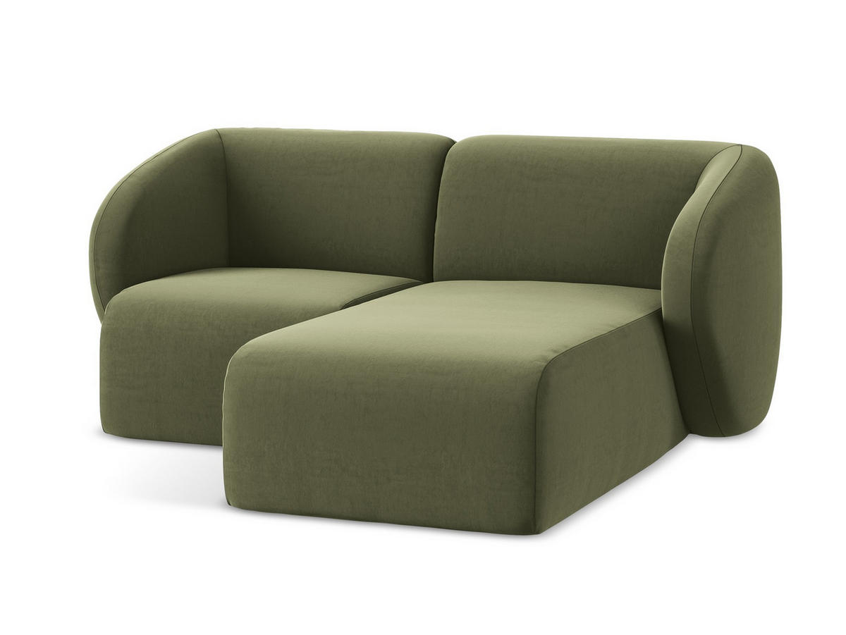 ECKSOFA Rechts Samt Stoff Grün - Schwarz/Olivgrün, Holzwerkstoff/Kunststoff (178/166cm) - Makamii