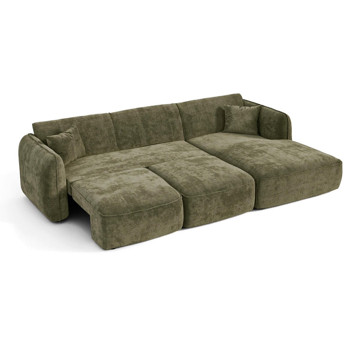 ECKSOFA rechtwinklig LOMI Geprägter Samt Vintage-Grün 274cm - Dunkelgrün/Grün, Textil (274/174cm) - Premium Interiors
