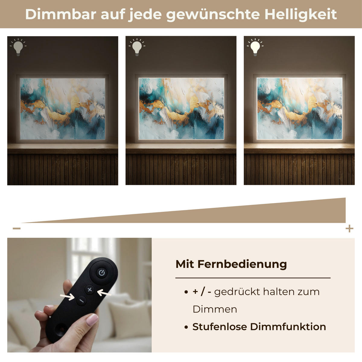 NÁSTĚNNÁ LAMPA S AKUMULÁTOREM Abstraktní - umění - zlatá - modrá 40x30 cm - tyrkysová, kompozitní dřevo (40/30/8cm) - OnlyWow