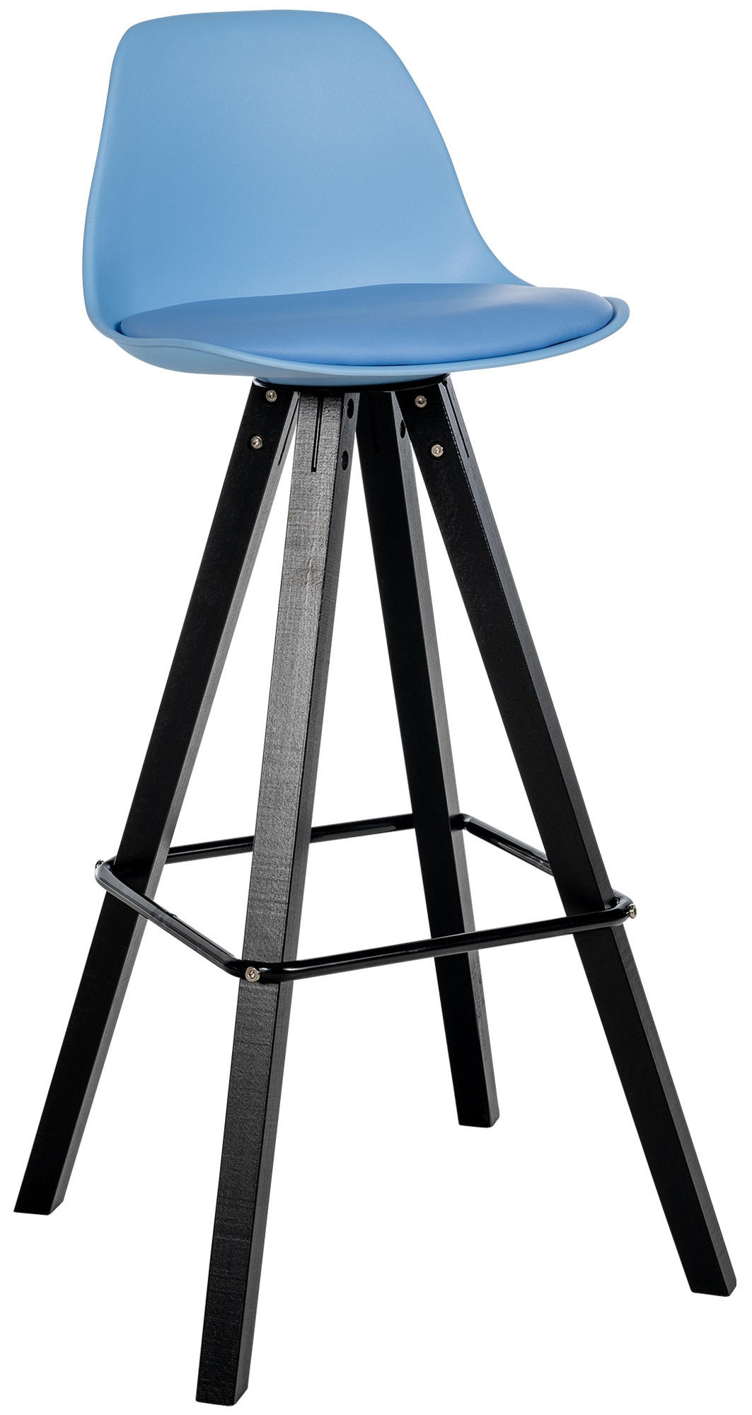 BARHOCKER PALMA Blau Kunstleder Schwarz - Blau, Leder/Holz (38/99/44cm) - DELUKE