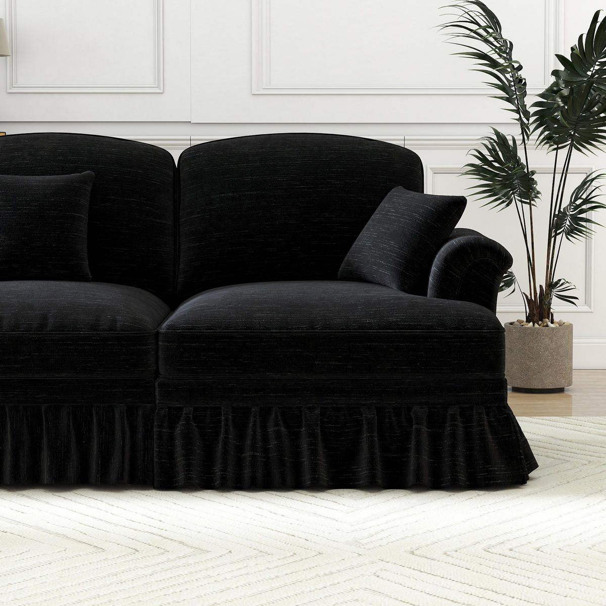 2-SITZER Sofa 194x140x93 cm aus Chenille-Stoff zweistil gestaltbar, schwarz - Schwarz, Textil (140/93/194cm)
