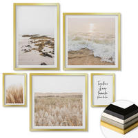 WANDBILDER 5er Set - 50x50 cm & 20x30 cm & 40x60 cm Goldrahmen - Wiesen, Strand, Boho-Stil - Goldfarben, Kunststoff (40/60cm) - ArtPrintCave