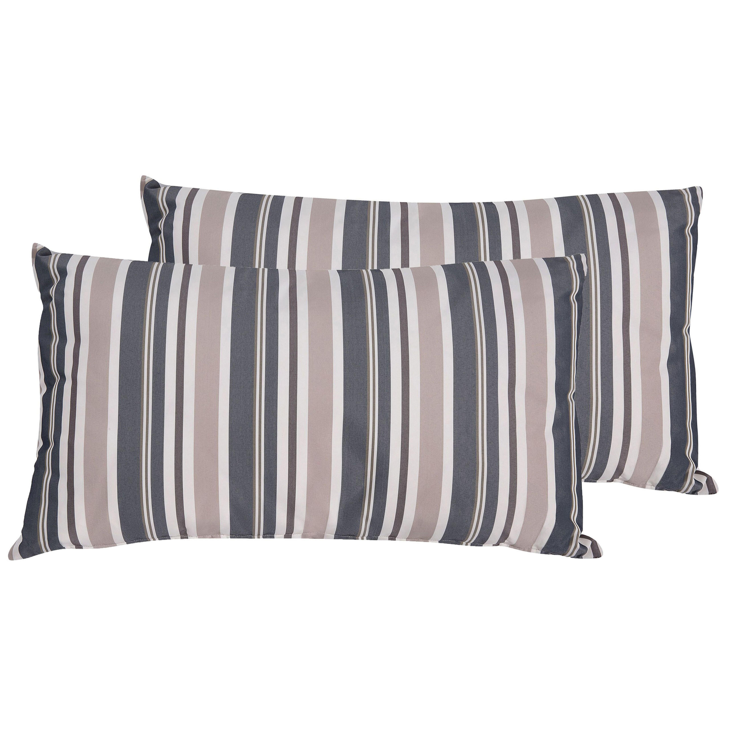 GARTENKISSEN 2er-Set dunkelblau/beige gestreift 40/70 cm Kastos - Hellbraun, Textil (40/70cm) - Beliani