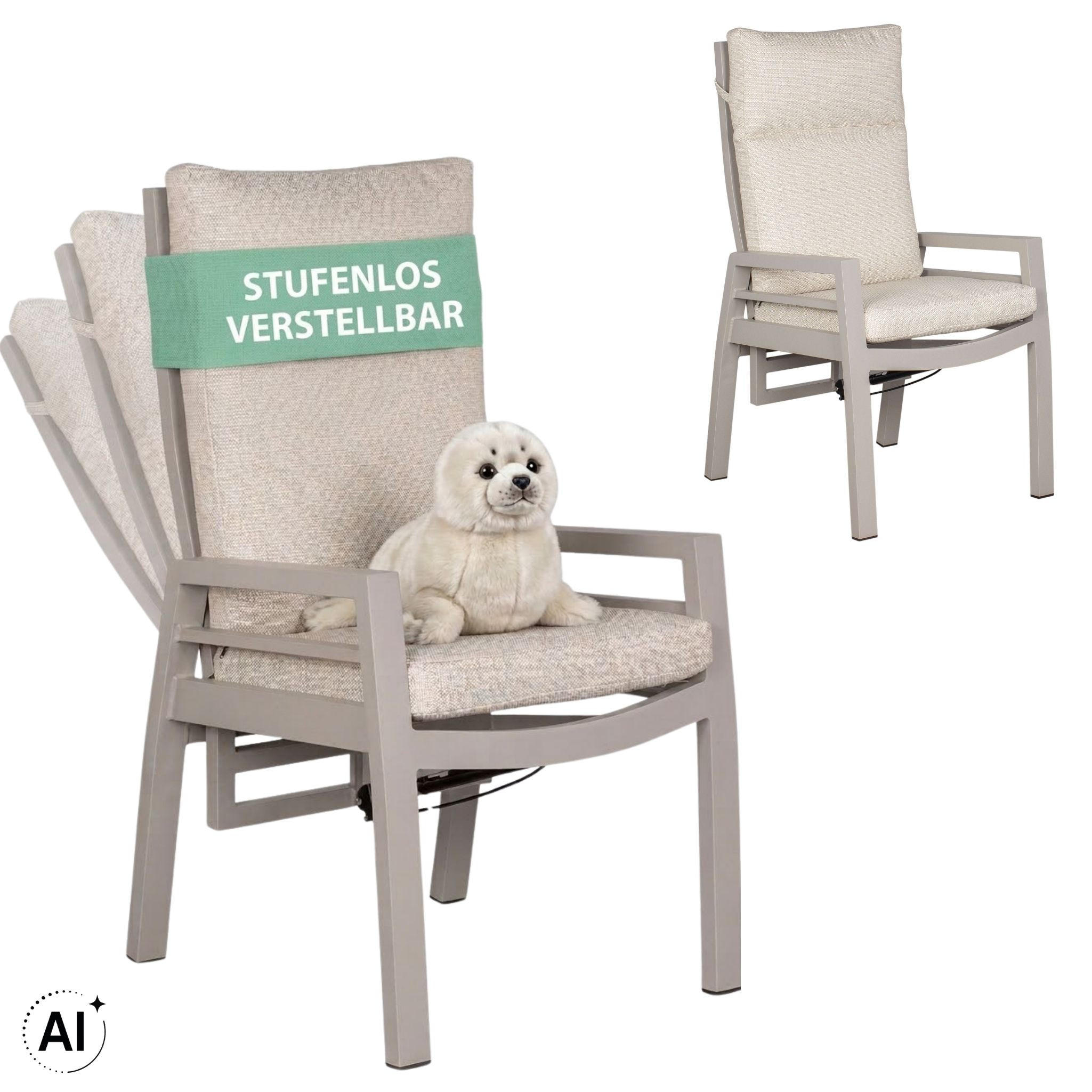 GARTENSTUHL Sevilla 2er Set - Beige, Metall (60/109/67cm) - Mr. Deko