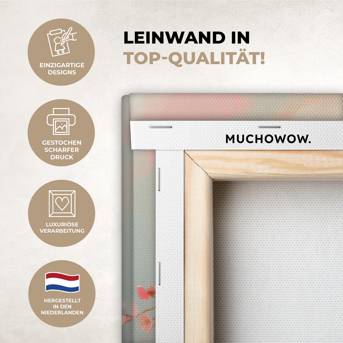 LEINWANDBILD Rotkehlchen - Zierpflanze - Blütenzweig Deko Schlafzimmer 30x20 cm - Hellrosa, Textil (30/20cm) - MuchoWow