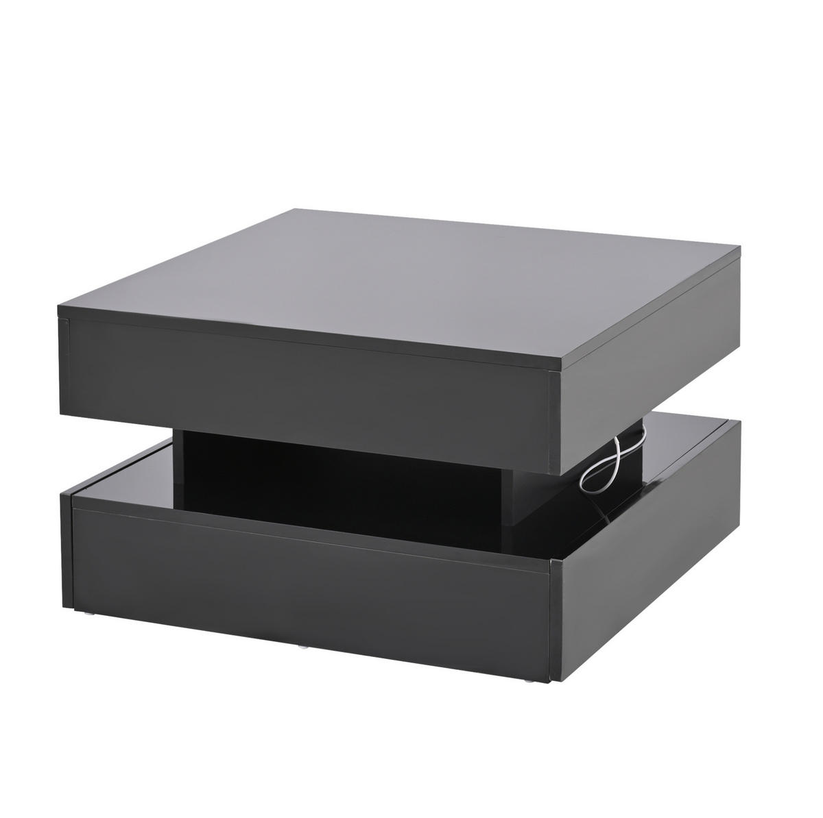 COUCHTISCH anhebbar 65 x 65 cm Hochglanz Schwarz mit LED und 2 Schubladen - Schwarz, Holzwerkstoff (65/65/38.5cm) - Meubliv