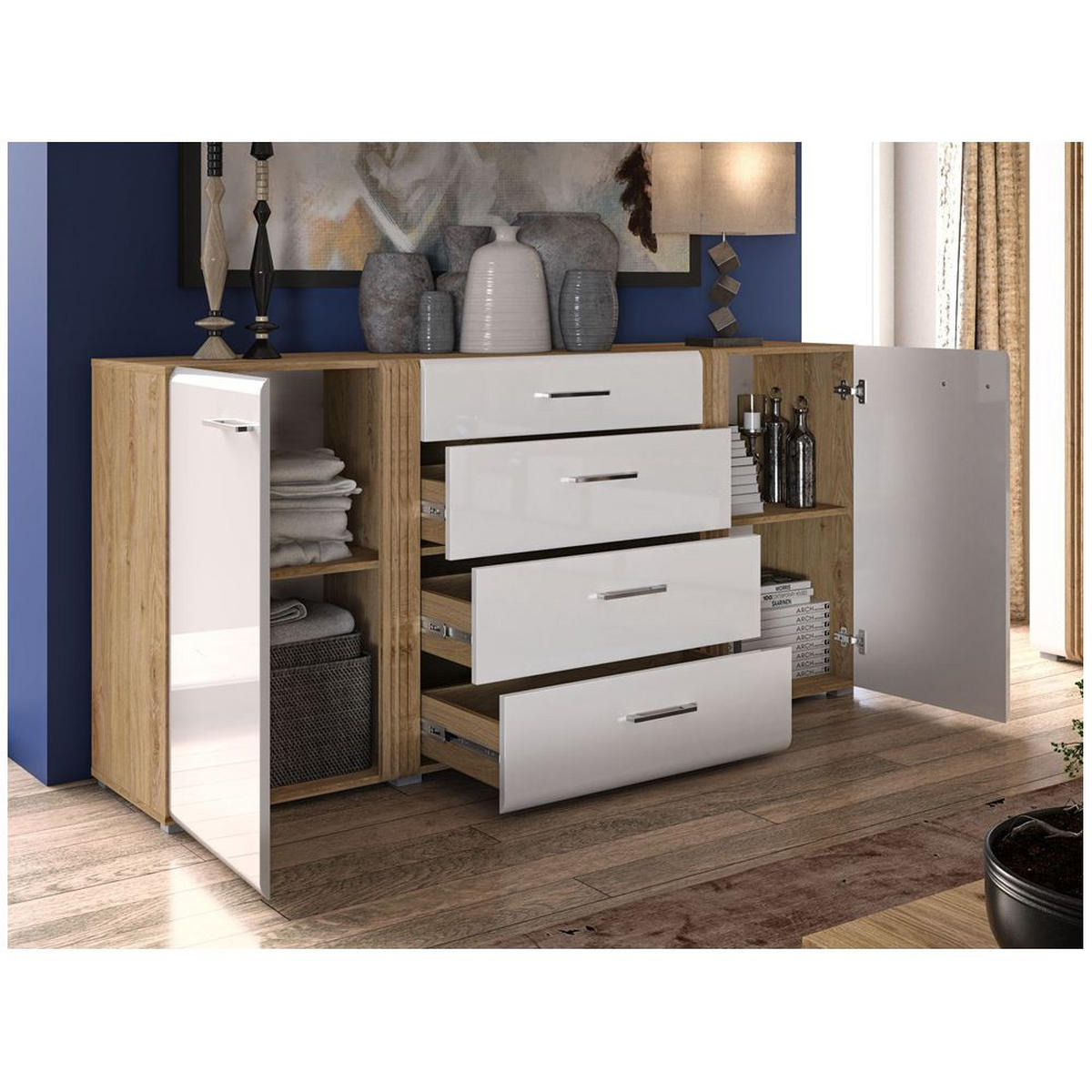 SIDEBOARD Akron-131 - Weiß, Holzwerkstoff (190/90/42cm) - Lomado