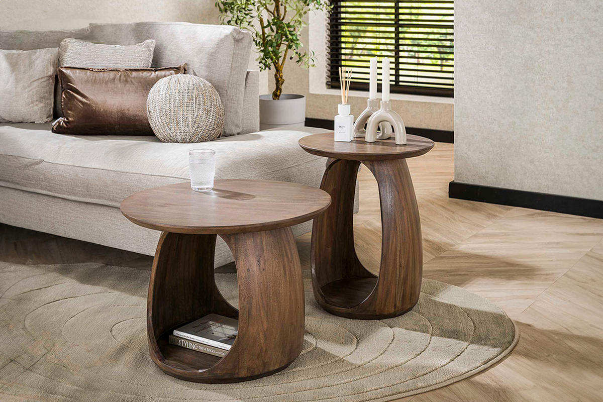 BEISTELLTISCH MEVA Braun Akazie - Braun, Akazienholz/Holz (60/60/46cm) - KAWOLA