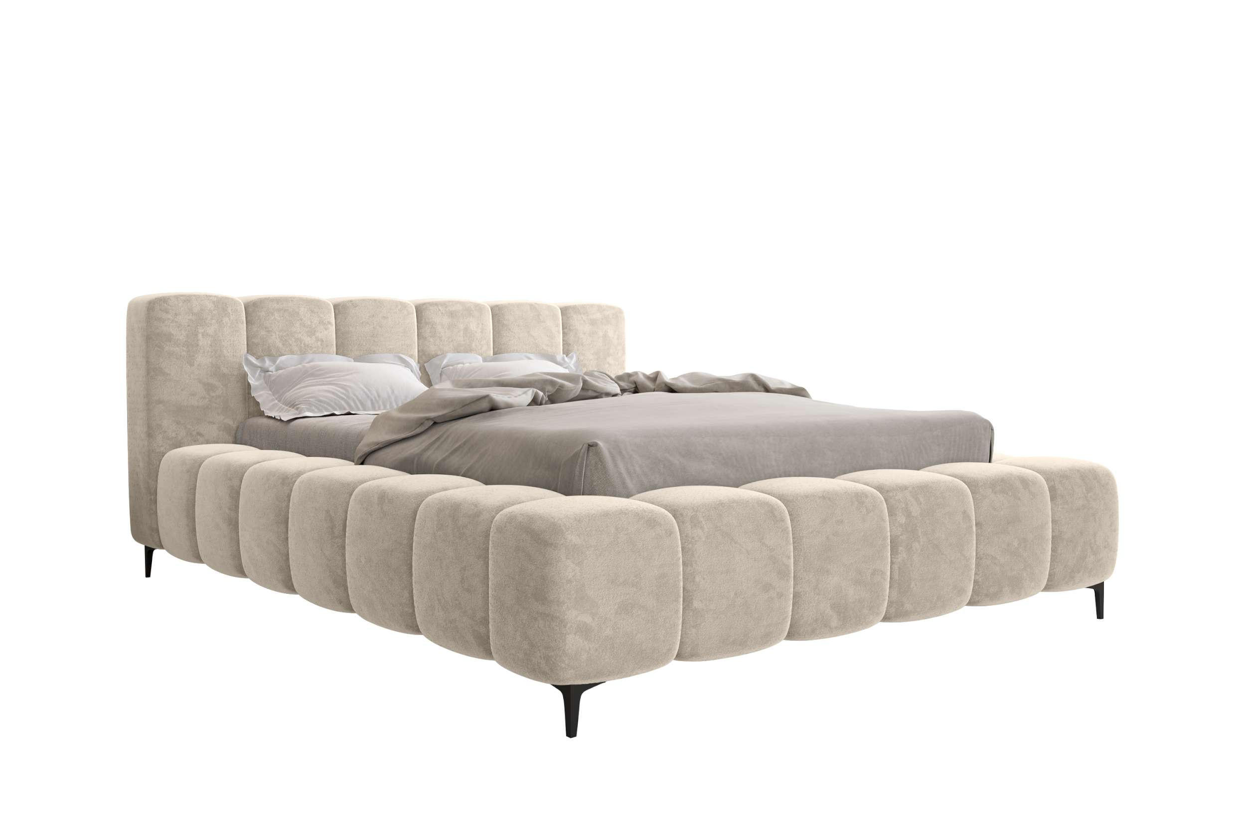 POLSTERBETT COZY Chenille Creme 160/200 cm - Creme/Schwarz, Textil/Metall (160/200cm) - 99rooms