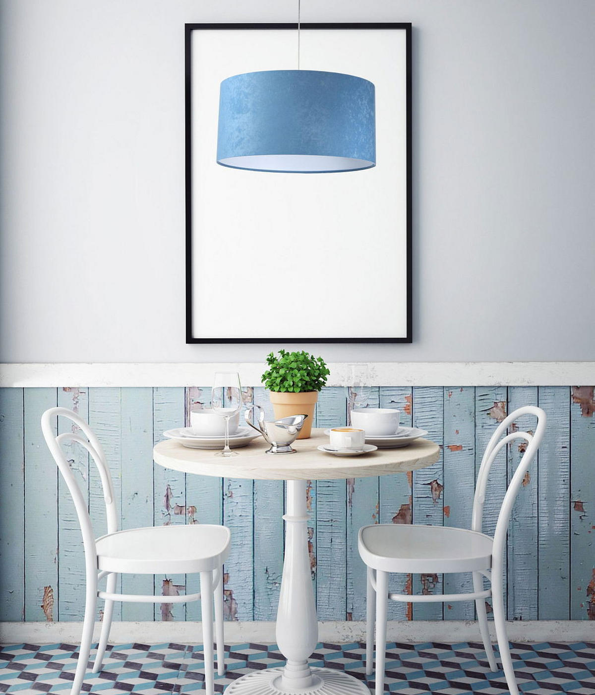 HÄNGELEUCHTE Blau 60/30 cm - Blau/Weiß, Kunststoff (60/1.1/30cm) - ONZENO