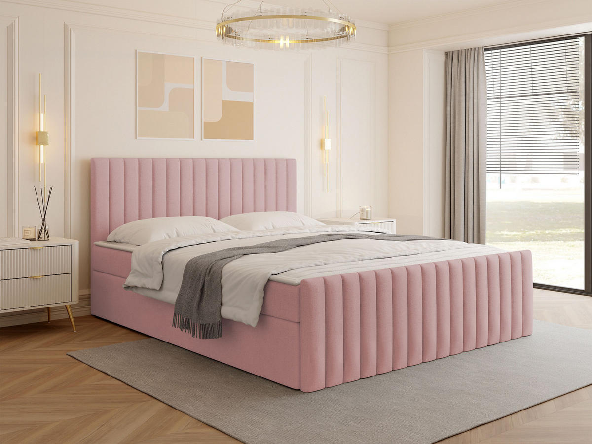 BOXBETT Tirulo Fix - H3 - Hellrosa/Schwarz, Holzwerkstoff/Kunststoff (140/200cm) - MIRJAN24